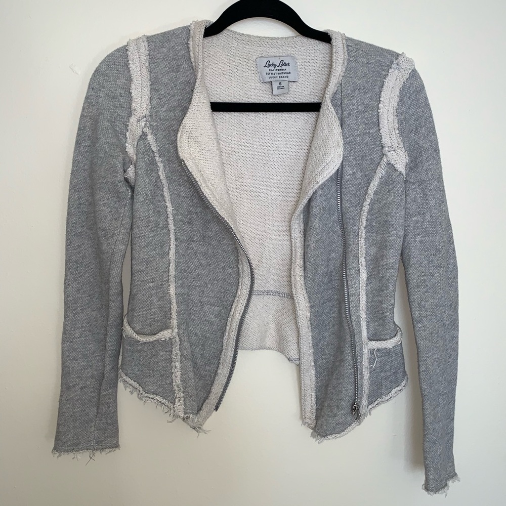 Lucky Lotus Raw Edge Sweater Moto Jacket - Picture 2 of 8